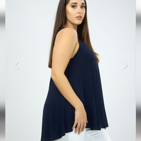 Navy Viscose curve hem V top MAT FASHION Europe Woman's OS - Picture 10 of 14